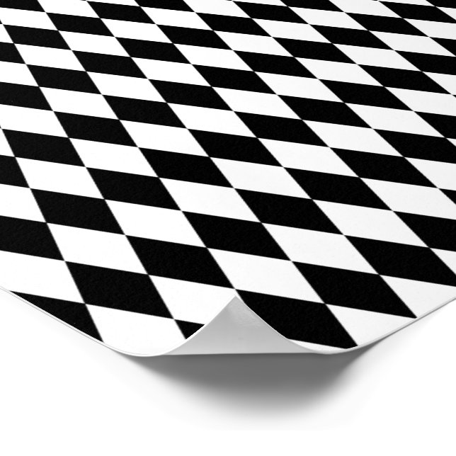 Poster Elegante Preto Branco Harlequim Geométrico Rombos (Borda)