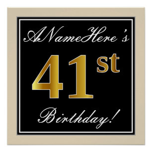 Póster Elegante, Preto, Dourado Falso Aniversário de 41 a