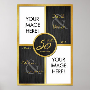 Póster Elegante Preto e Dourado Então e Agora 50º Anivers