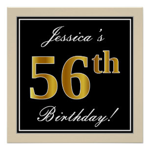 Póster Elegante, Preto, Falso Dourado Aniversário de 56 a