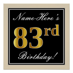 Póster Elegante, Preto, Faux Dourado 83º Aniversário + No