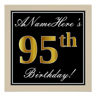 Póster Elegante, Preto, Faux Dourado 95º Aniversário + No