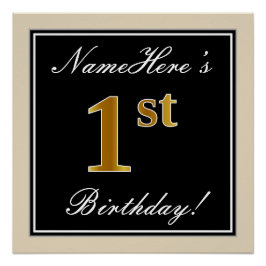 Póster Elegante, Preto, Faux Dourado primeiro aniversario