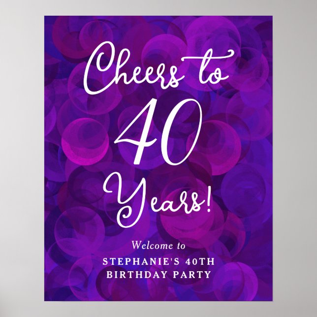 Poster Elegante Purple Cheers para 40 anos aniversário de (Frente)