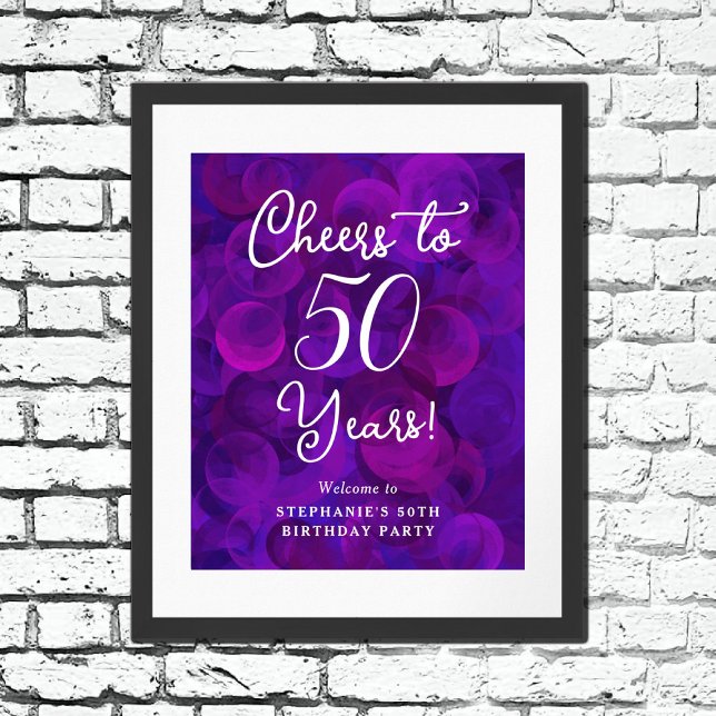 Poster Elegante Purple Cheers para 50 anos 50. º aniversá (Criador carregado)