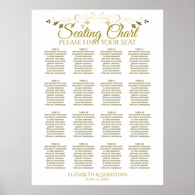 Poster Elegante Quadro de Assentos de Casamento Simples D (Frente)