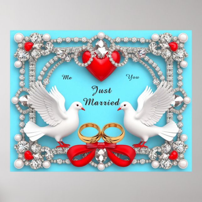 Poster Elegante Quadro de Casamento com Pombas Brancas (Frente)