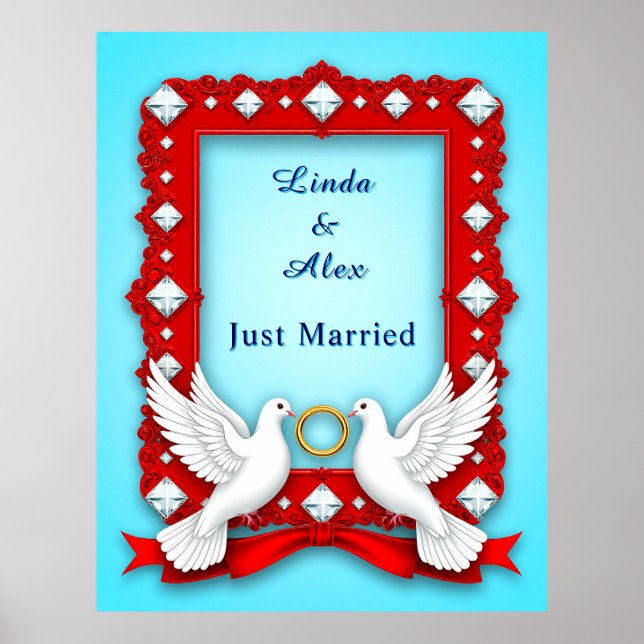 Poster Elegante Quadro de Casamento com Pombas Brancas (Frente)