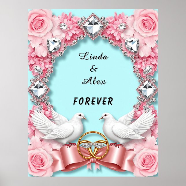 Poster Elegante Quadro de Casamento com Pombas Brancas (Frente)