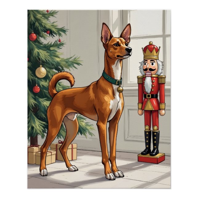 Póster Elegante Quebra-Nozes de Cachorro Basenji Natal Mo (Frente)