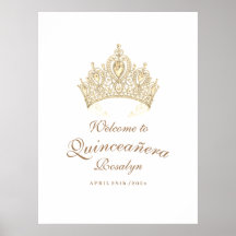 Elegante Quinceañera Script Dourada Coroa Boas-vin