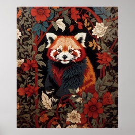 Poster Elegante Red Panda William Morris Inspirou Floral