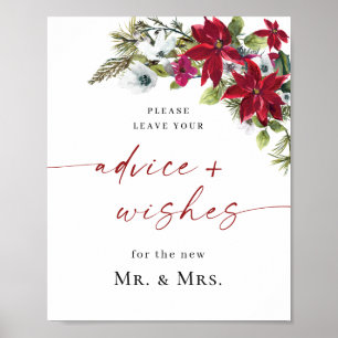 Poster Elegante Red Poinsettia Advice & Deseja Casamento