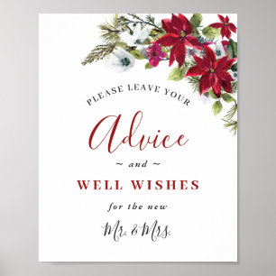 Poster Elegante Red Poinsettia Advice & Deseja Casamento