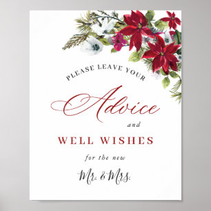 Poster Elegante Red Poinsettia Advice & Deseja Casamento