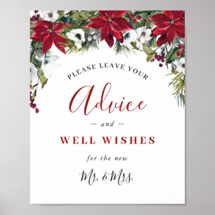 Poster Elegante Red Poinsettia Advice & Deseja Casamento