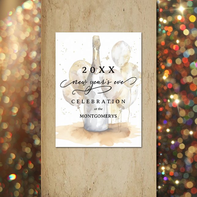 Poster Elegante Réveillon de Champanhe e Balões (Elegant Champagne and Balloons New Year's Eve Party Poster, choose your size when ordering)