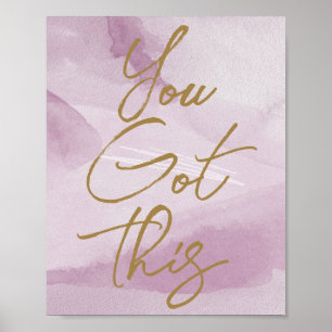 Poster Elegante Rosa Bege Dourado Você Consegue