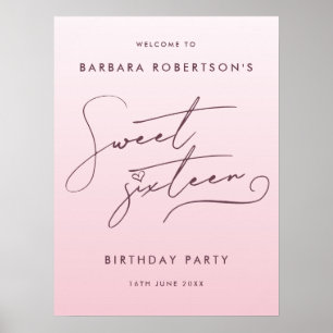 Poster Elegante Rosa Bege Ombre Letra Sweet Sixteen