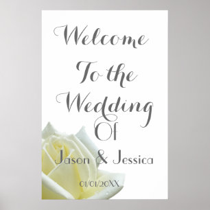 Poster Elegante rosa branca e boas-vindas ao casamento pr