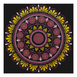 Póster Elegante rosa Dourado Mandala, Boho Zen Dot Art Fl
