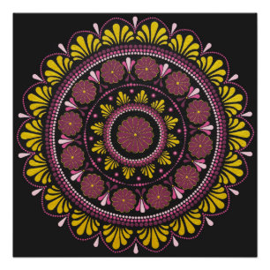 Póster Elegante rosa Dourado Mandala, Boho Zen Dot Art Fl