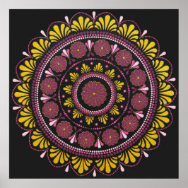 Poster Elegante rosa Dourado Mandala, Boho Zen Dot Art Fl