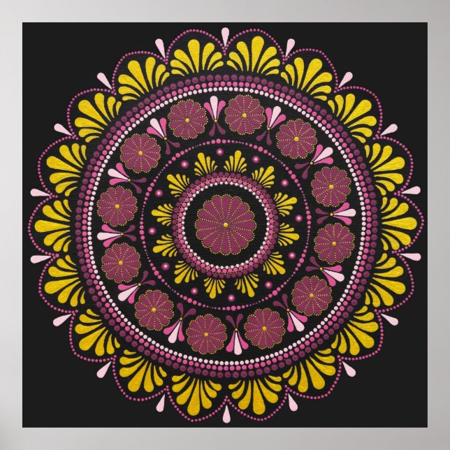 Poster Elegante rosa Dourado Mandala, Boho Zen Dot Art Fl (Frente)