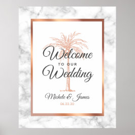 Poster Elegante Rosa Dourado Palm Tree Marble Wedding Bem