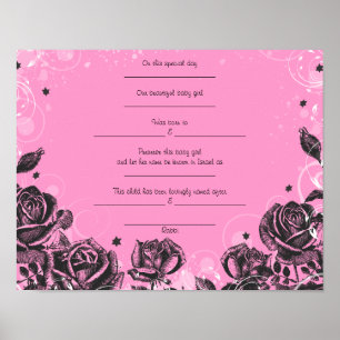Poster Elegante Rosa Jewish Baby Naming Certificate