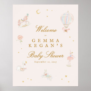 Poster elegante rosa menina contos de fadas baby shower b