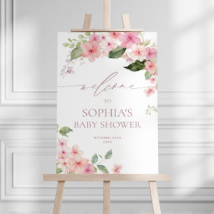 Poster Elegante Rosa Sakura Flores Chá de fraldas Bem-vin