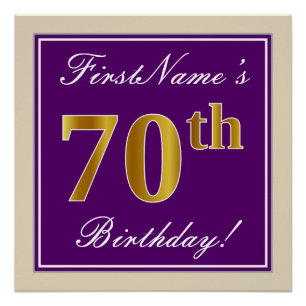 Póster Elegante, Roxo, 70 Faux Dourado Aniversário + Nom