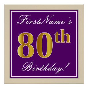 Póster Elegante, Roxo, 80 Faux Dourado Aniversário + Nom