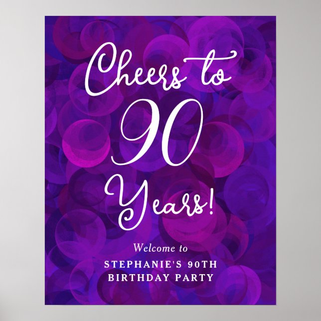 Poster Elegante Roxo Alegre a 90 anos 90 Aniversário (Frente)