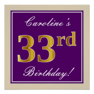 Póster Elegante, roxo, aniversário do ouro do falso 3ó 