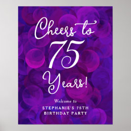 Poster Elegante Roxo Cheers para 75 anos 75 anos aniversá