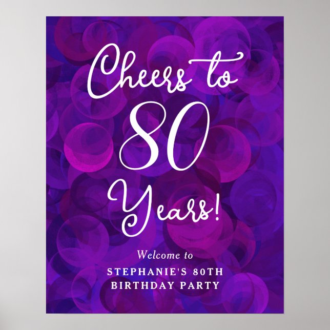 Poster Elegante Roxo Cheers para 80 anos de 80 aniversári (Frente)