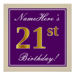 Póster Elegante, Roxo, Dourado Falso Aniversário de 21 an