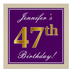 Póster Elegante, Roxo, Dourado Falso Aniversário de 47 An