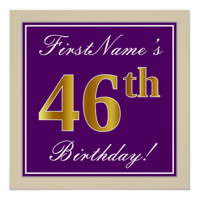 Póster Elegante, Roxo, Falso Dourado 46º Aniversário + No (Frente)
