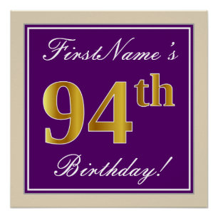 Póster Elegante, Roxo, Falso Dourado 94º Aniversário + No