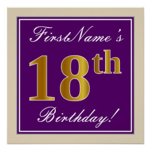 Póster Elegante, Roxo, Falso Dourado Aniversário de 18 An