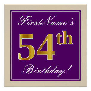 Póster Elegante, Roxo, Faux Dourado 54º Aniversário + N