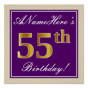 Póster Elegante, Roxo, Faux Dourado 55º Aniversário + N