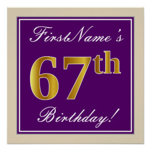 Póster Elegante, Roxo, Faux Dourado 67º Aniversário + N