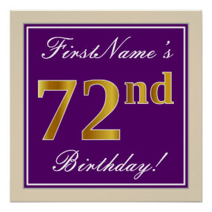 Póster Elegante, Roxo, Faux Dourado 72º Aniversário + Nom
