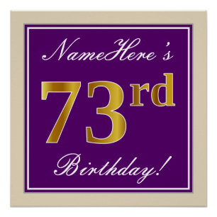 Póster Elegante, Roxo, Faux Dourado 73º Aniversário + N