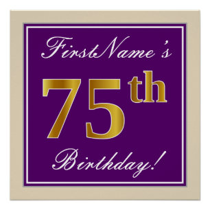 Póster Elegante, Roxo, Faux Dourado 75º Aniversário + N