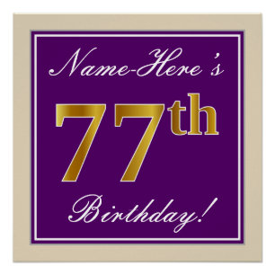 Póster Elegante, Roxo, Faux Dourado 77º Aniversário + N